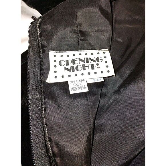 Sz 9/10 Vintage Black Velvet Bodycon Metallic Gold Big Bow Dress Cupcake - Picture 4 of 13